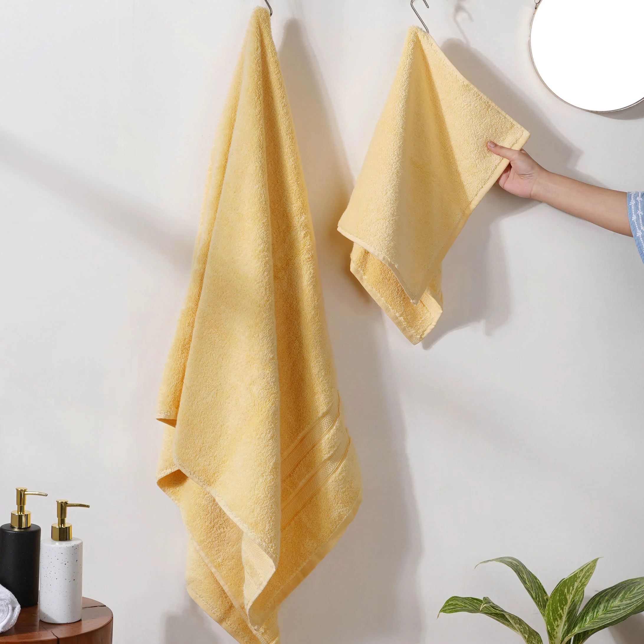 Plushy Sunny Yellow 100% Cotton Towel Set of 2 - Image 2