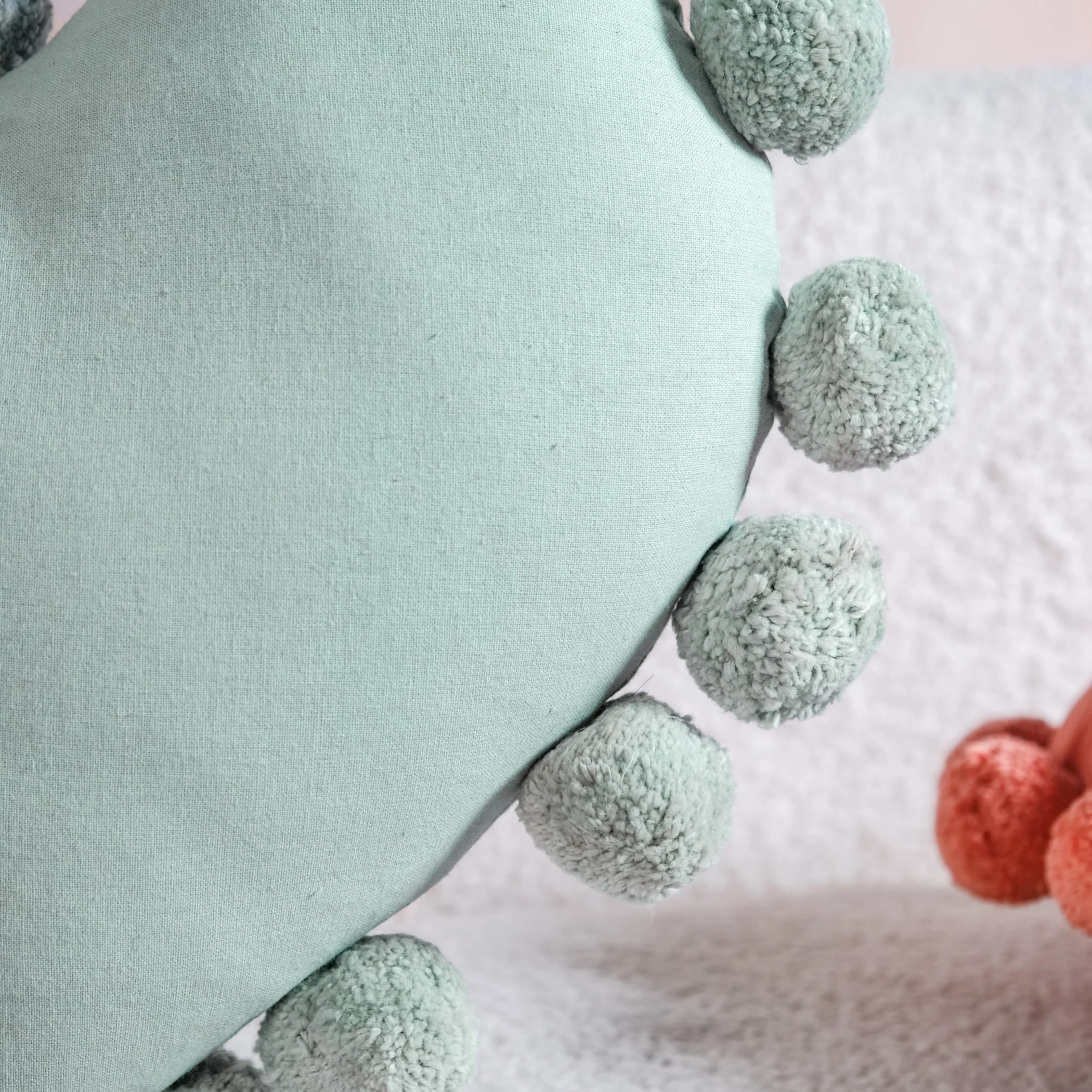 Pom Pom Heart Sofa Cushion Mint Green 40x35cm - Image 5