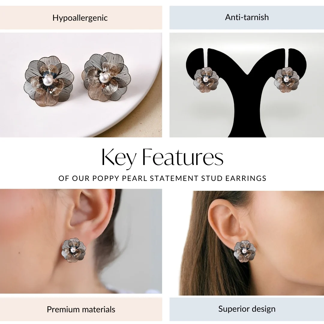Poppy Pearl Statement Stud Earrings - Image 4