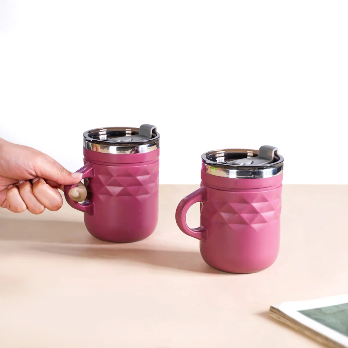 Portable Coffee Mug With Lid Set Of 2 Magenta 400ml - Image 2