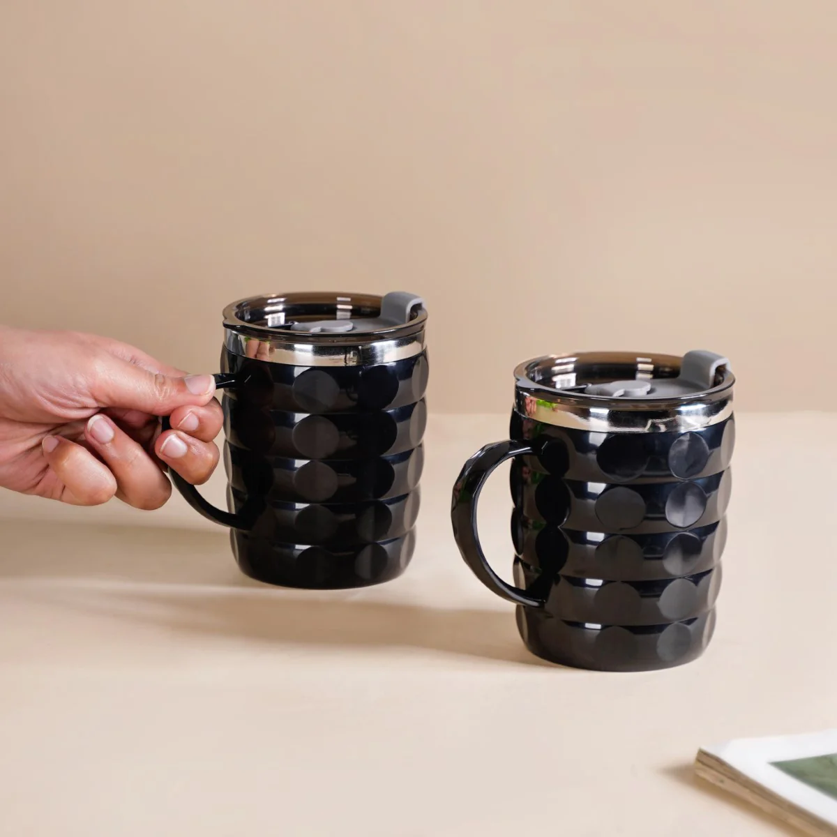 Portable Travel Mug For Couples Set Of 2 Black 400ml - Image 2