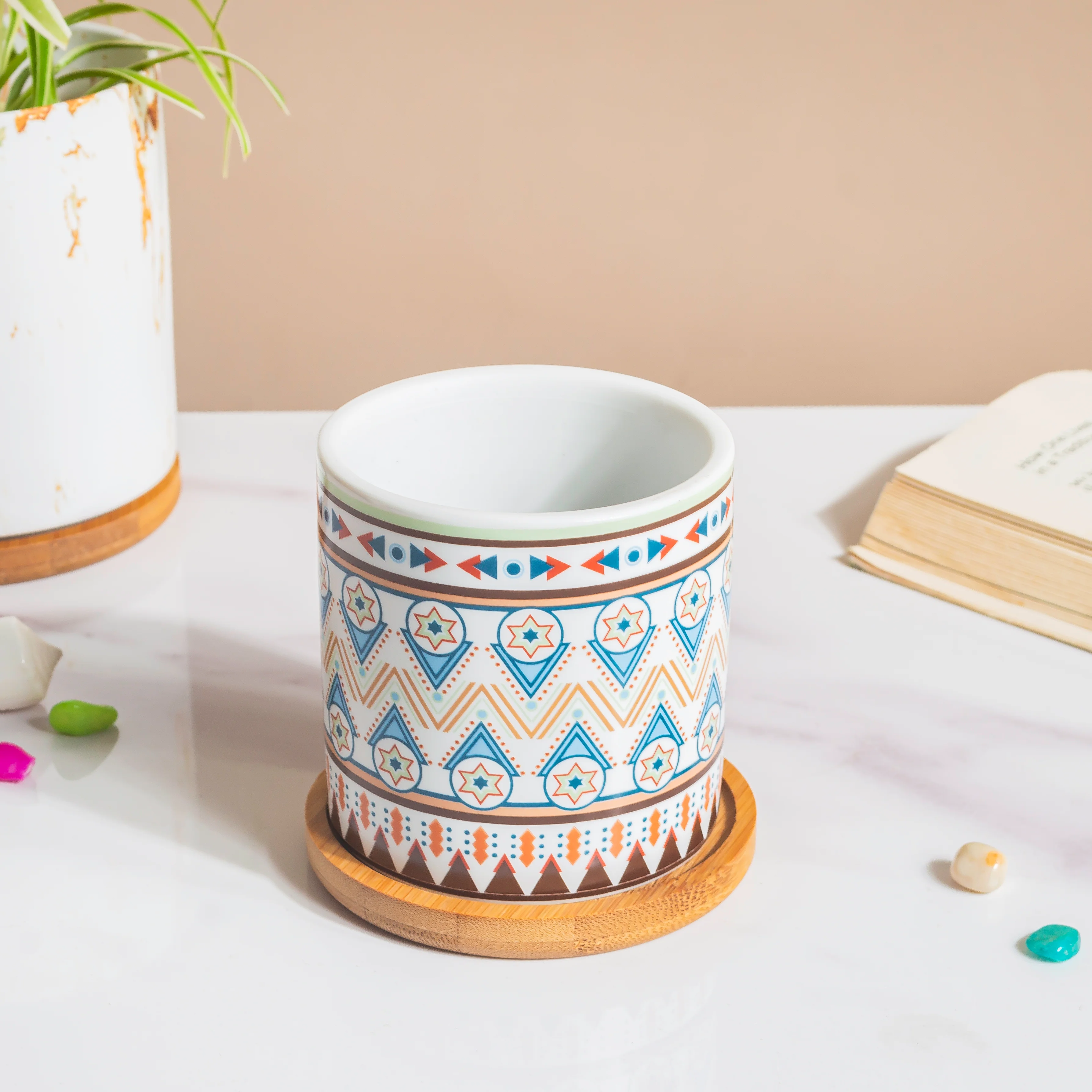 Potted Palette Ceramic Planter With Coaster Set Of 5 - Image 9