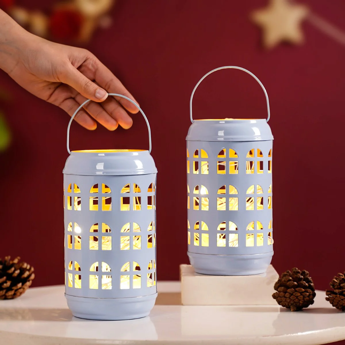 Powder Blue Metal Votive Candle Holder Set of 2 - Image 2