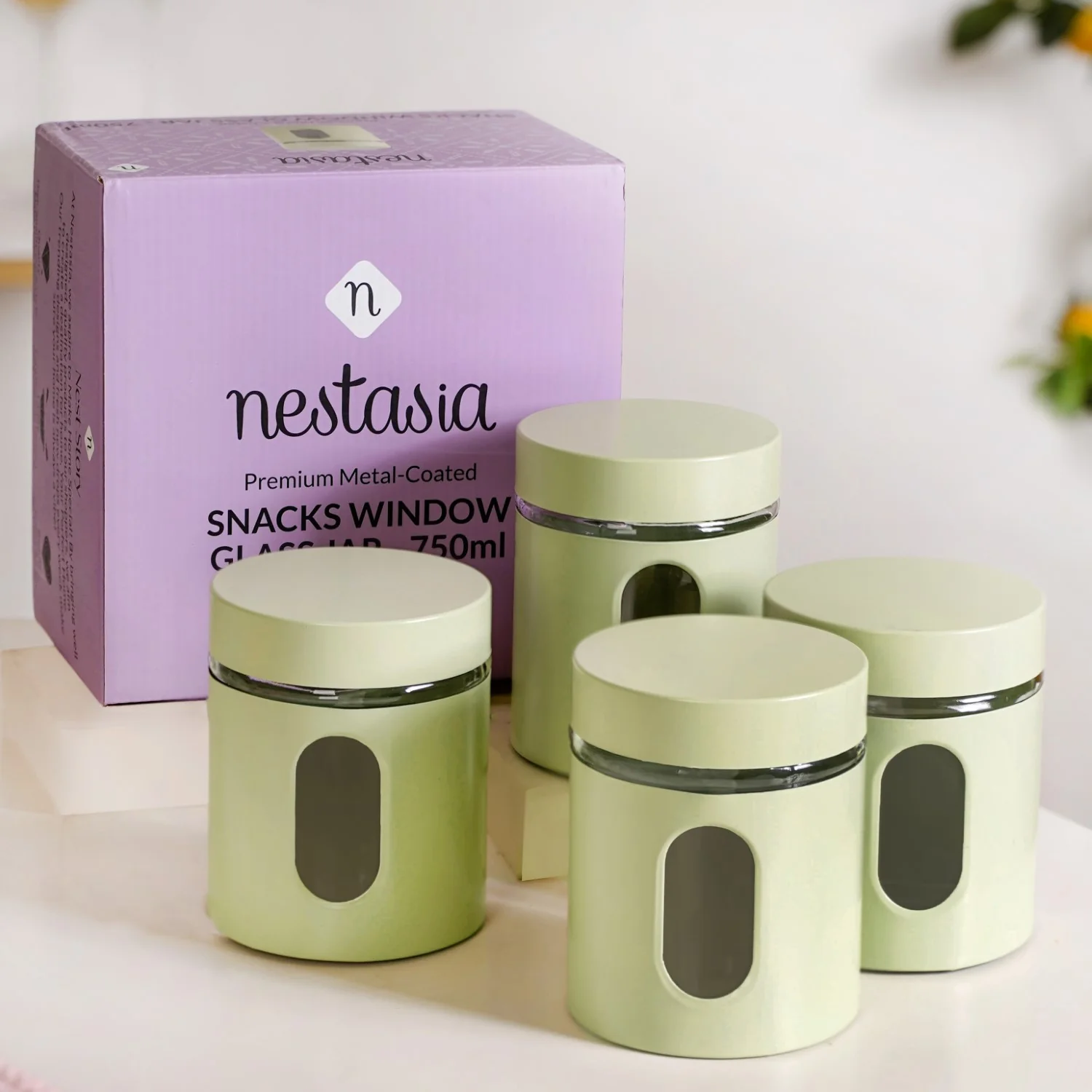 Premium Metal Coated Snacks Window Glass Jar Set Of 4 750ml - Image 10