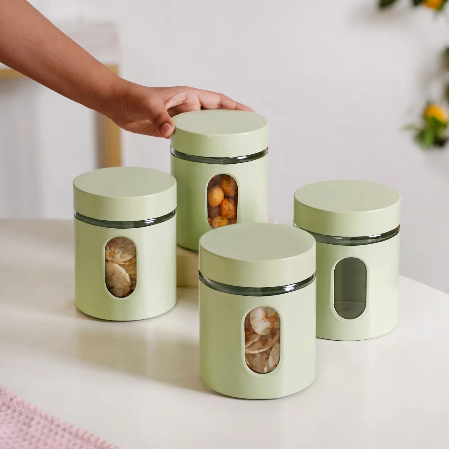 Premium Metal Coated Snacks Window Glass Jar Set Of 4 750ml - Image 2