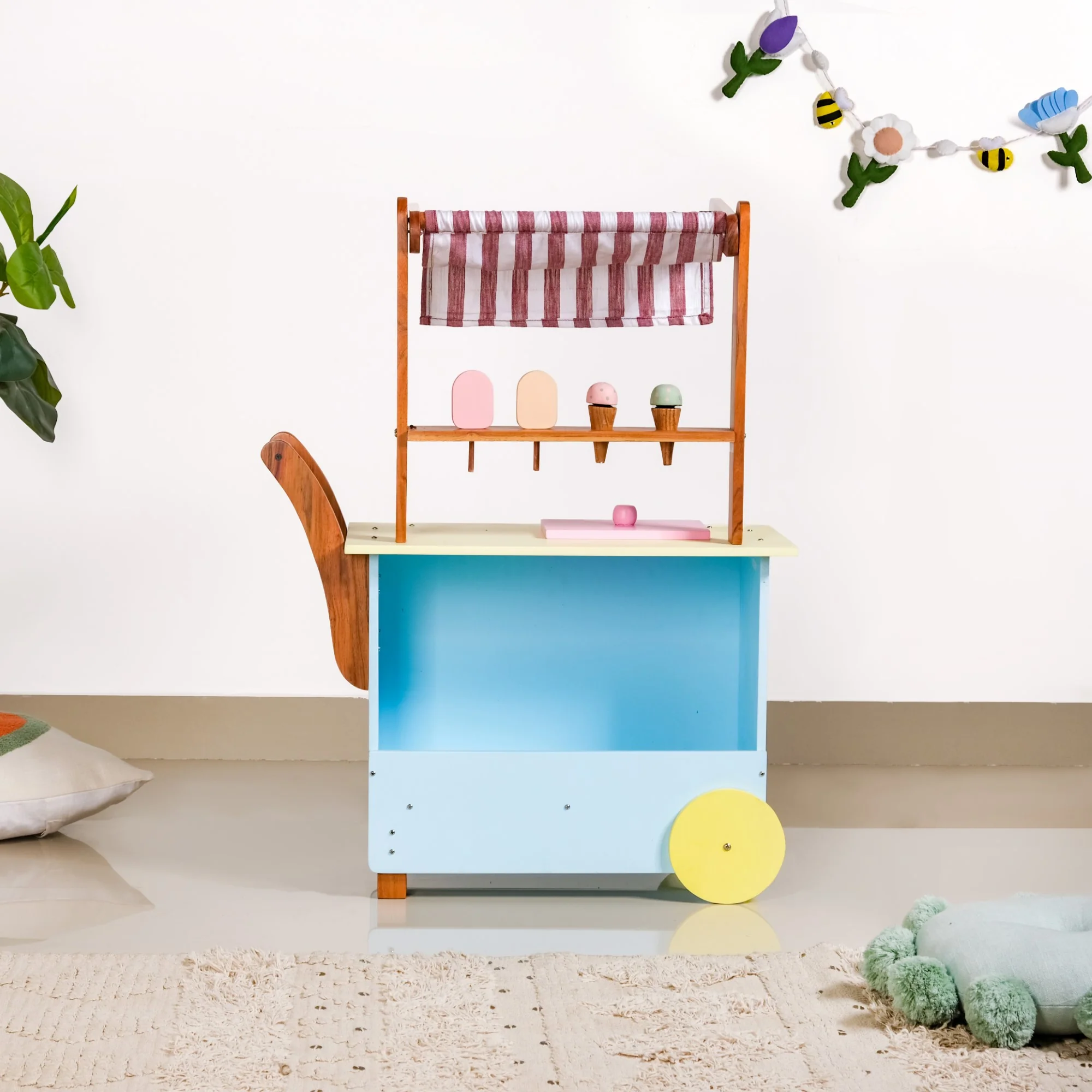 Pretend Play Creative Wooden Ice Cream Cart With Ice Cream - Image 2