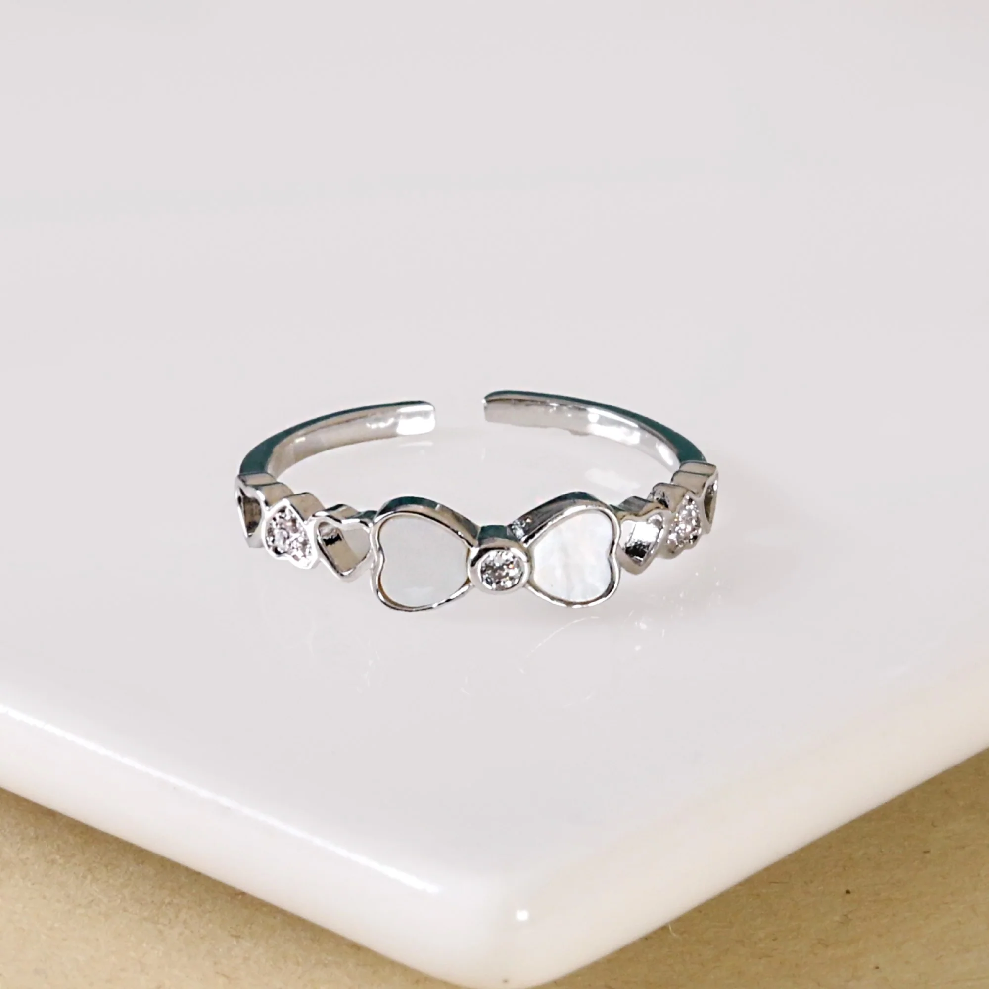 Pretty Bow And Hearts Silver Ring - Image 5