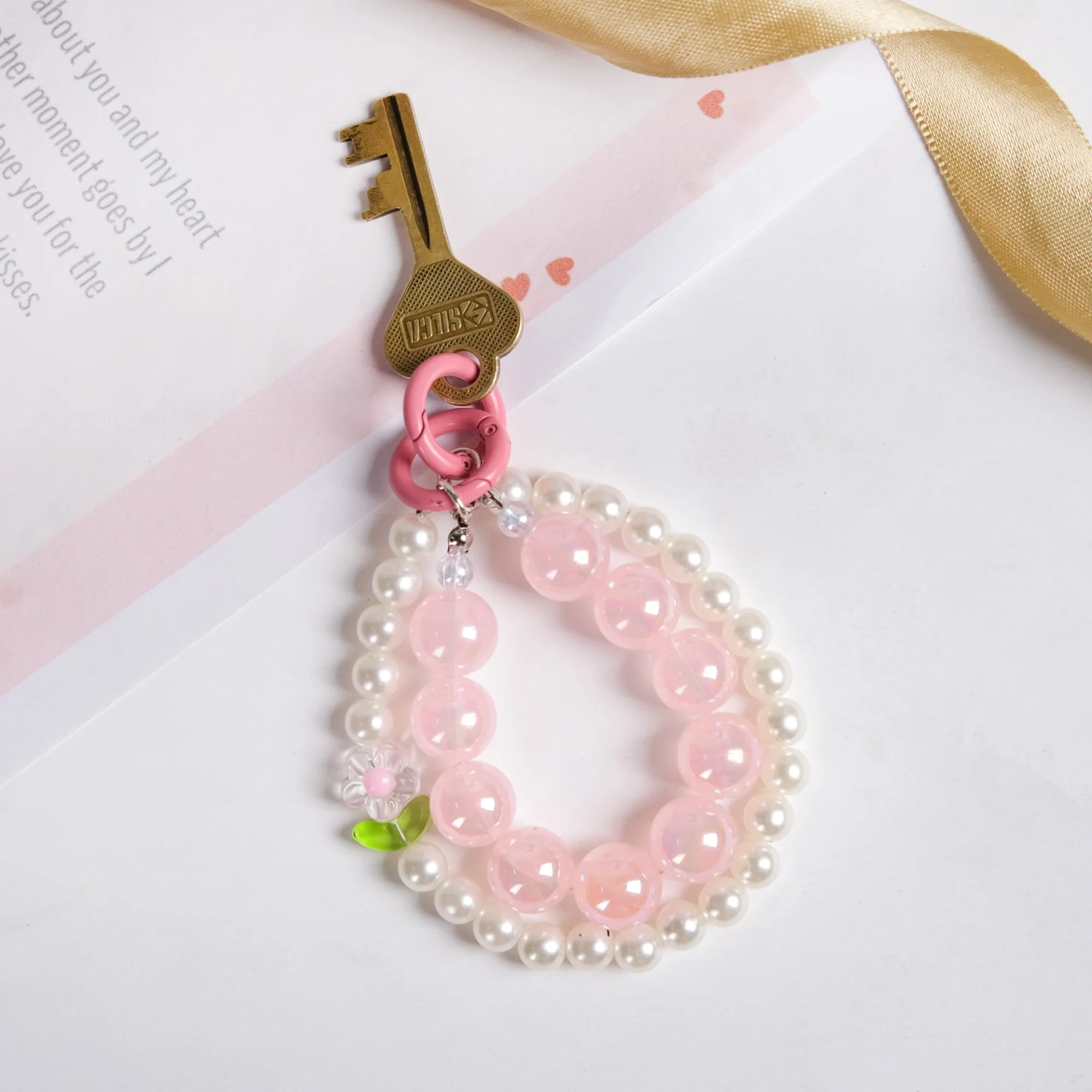 Pretty In Pink Pearl Beaded Keychain - Image 3