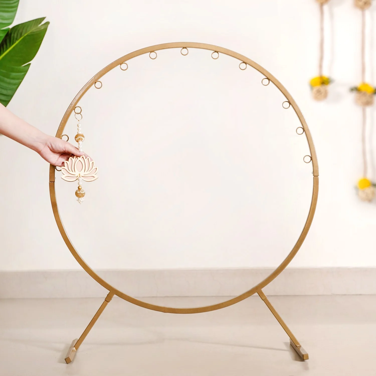 Puja Altar Circular Metal Frame With Lotus Decor 33 Inch - Image 3