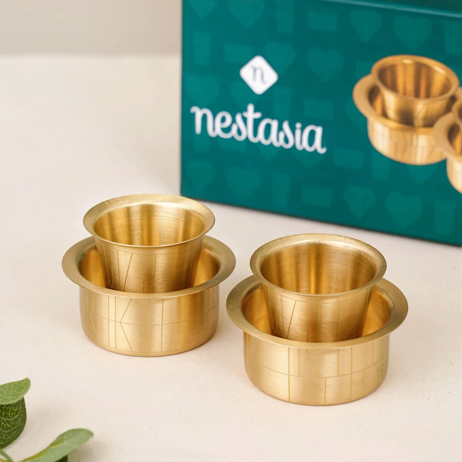 Pure Brass Filter Coffee Tumbler Davara Set For 2 People - Image 4