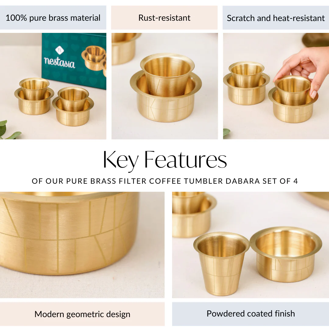 Pure Brass Filter Coffee Tumbler Davara Set For 2 People - Image 6