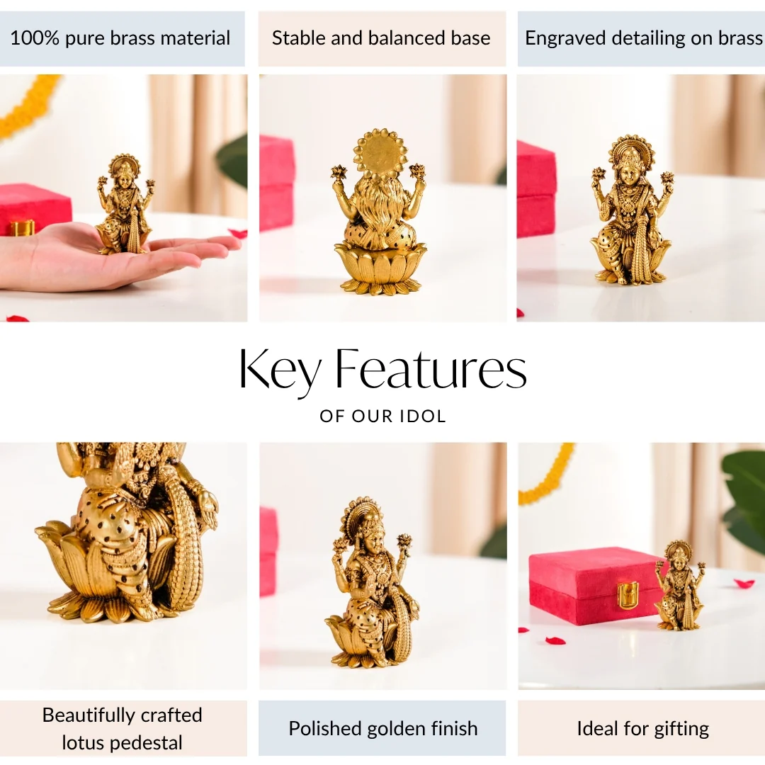 Pure Brass Lakshmi Idol 8cm - Image 5