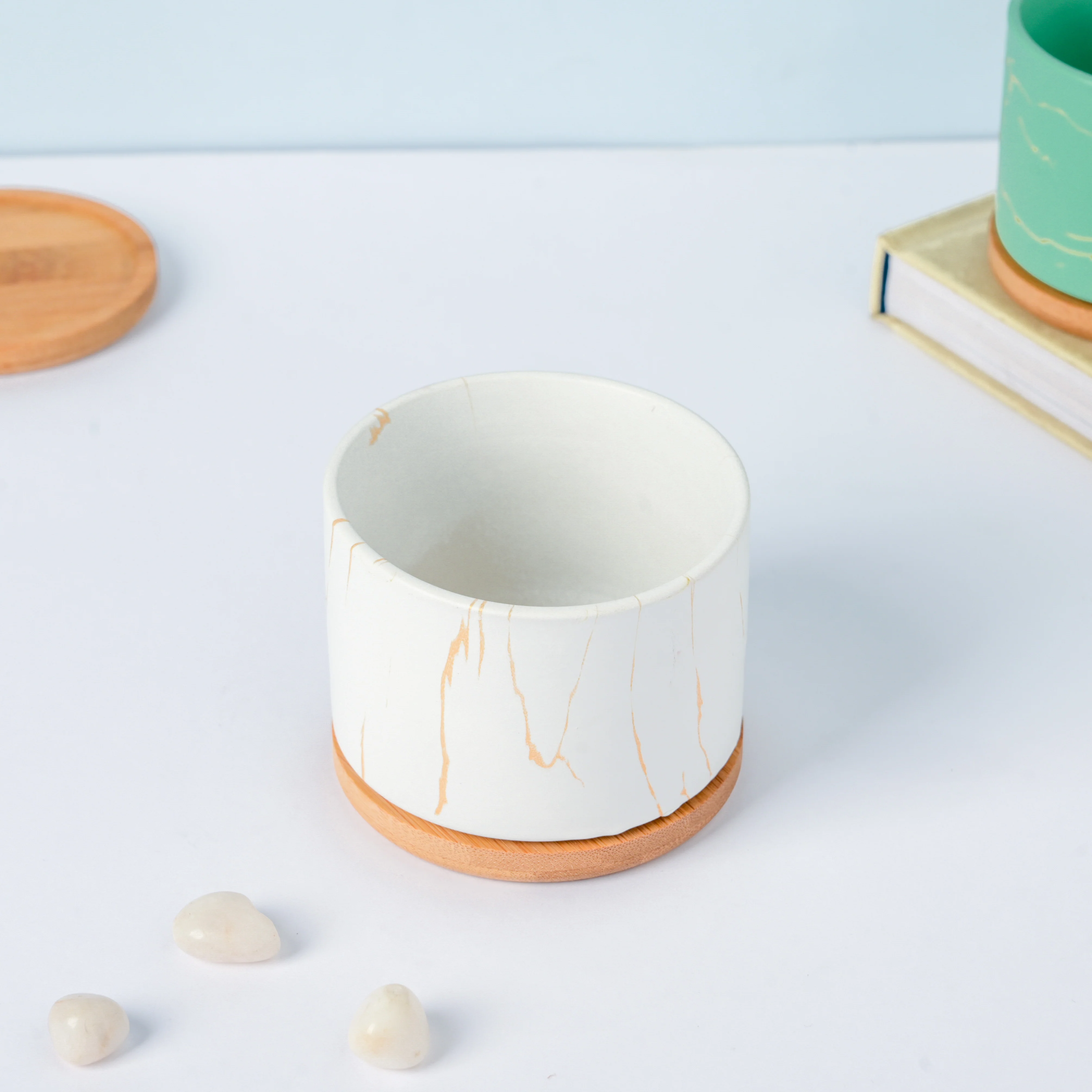 Pure White Ceramic Planter With Coaster - Image 4