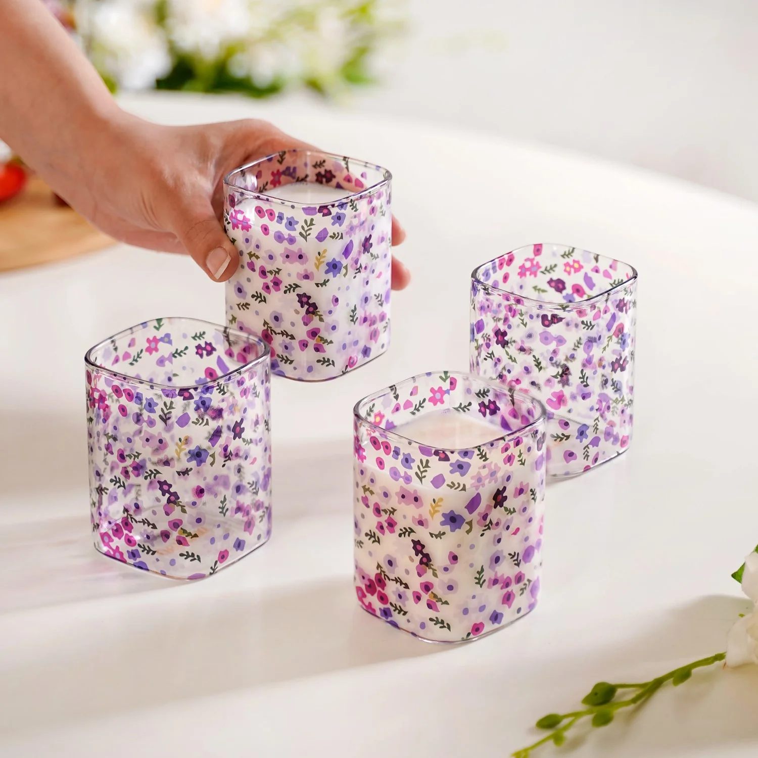 Purple Daisy Borosilicate Glass Tumbler Set Of 4 230ml - Image 2