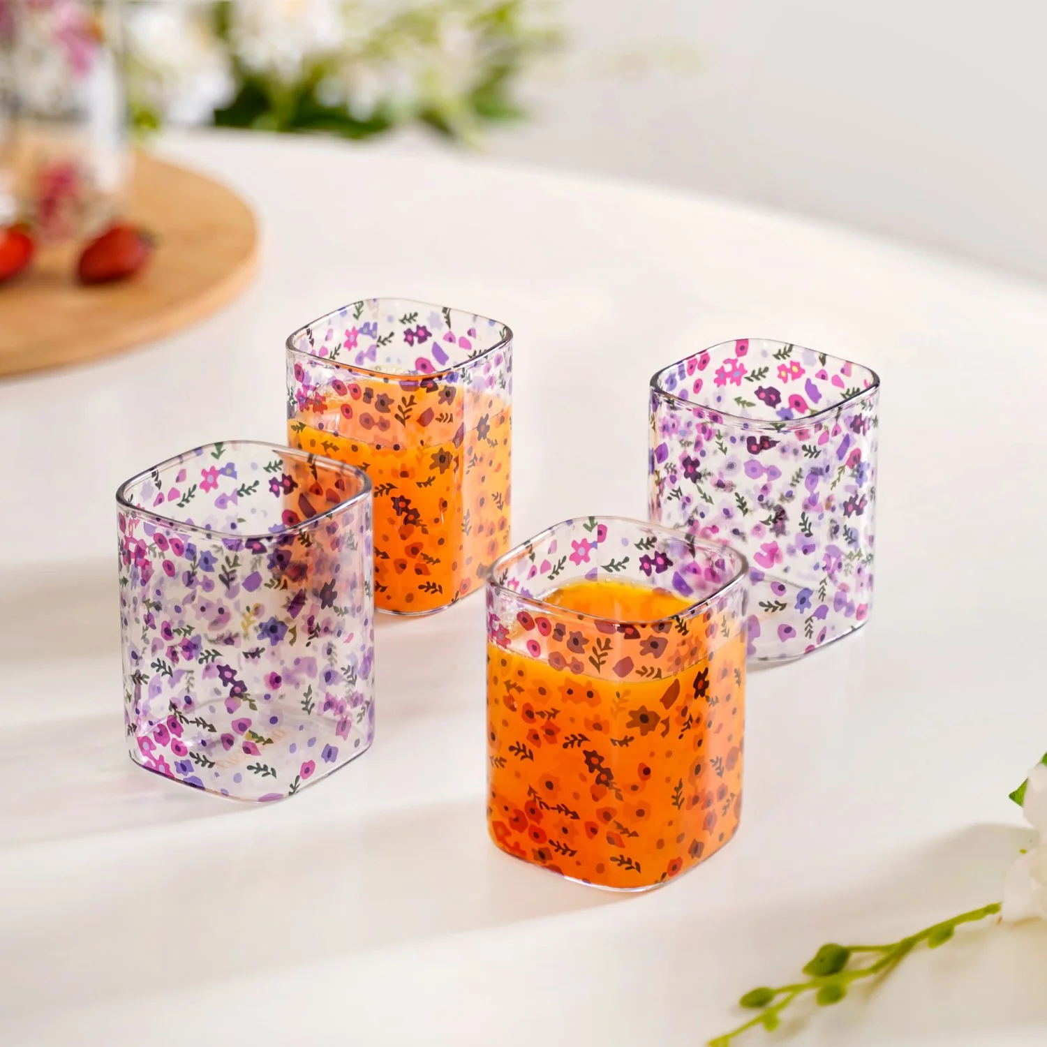 Purple Daisy Borosilicate Glass Tumbler Set Of 4 230ml - Image 8