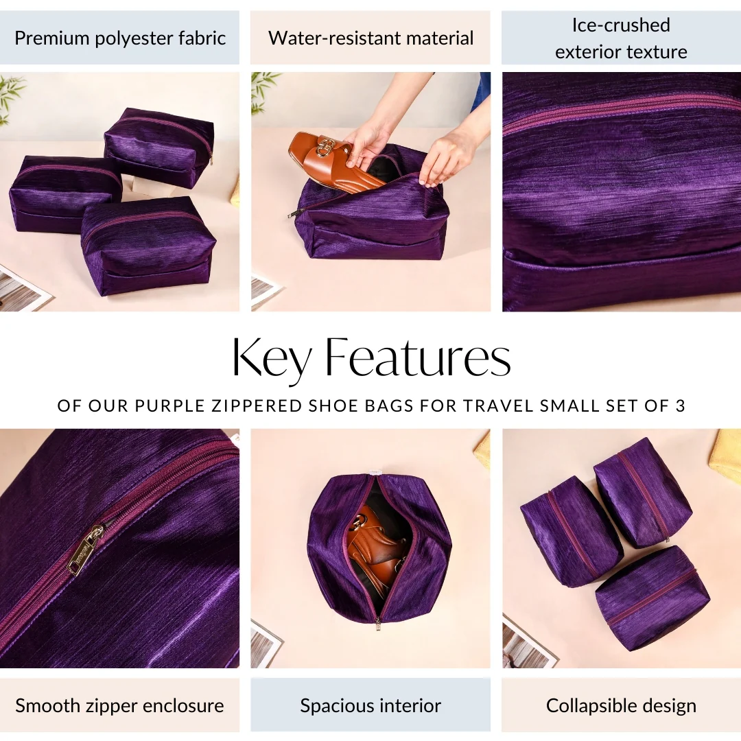 Purple Zippered Travel Shoe Bags Small Set Of 3 - Image 6