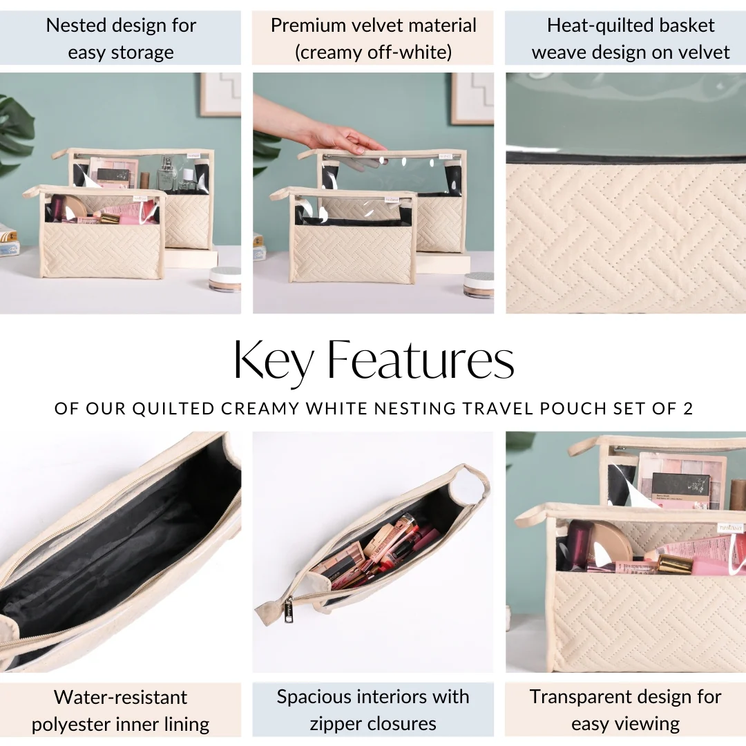 Quilted Cream White Nesting Travel Pouch Set Of 2 - Image 4