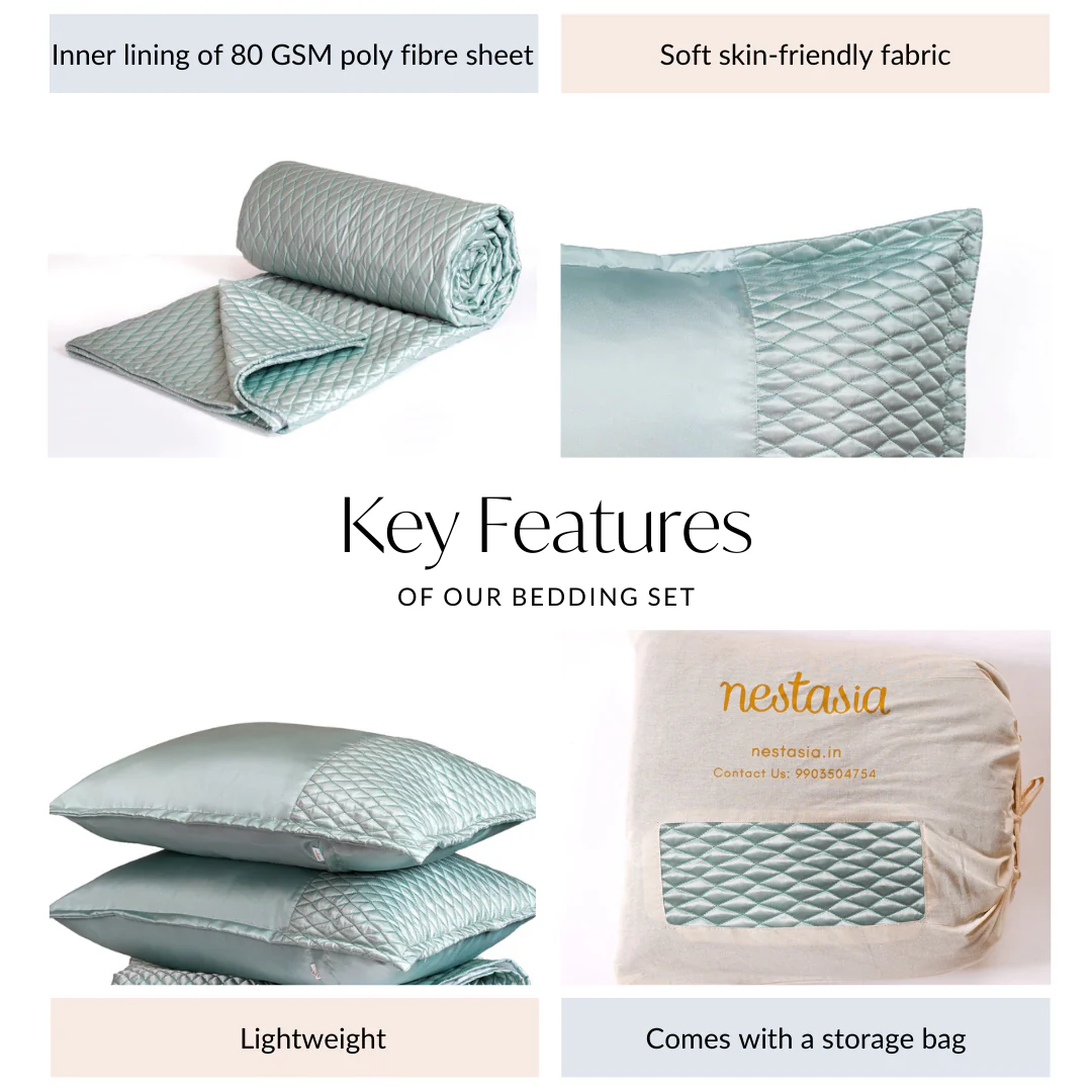 Quilted King Size Bed Cover And Pillow Case Set Of 3 Powder Blue - Image 6