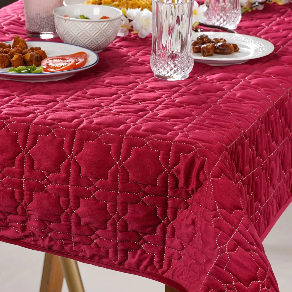 Quilted Zari And Velvet Table Cover Magenta 52x40 Inch - Image 4