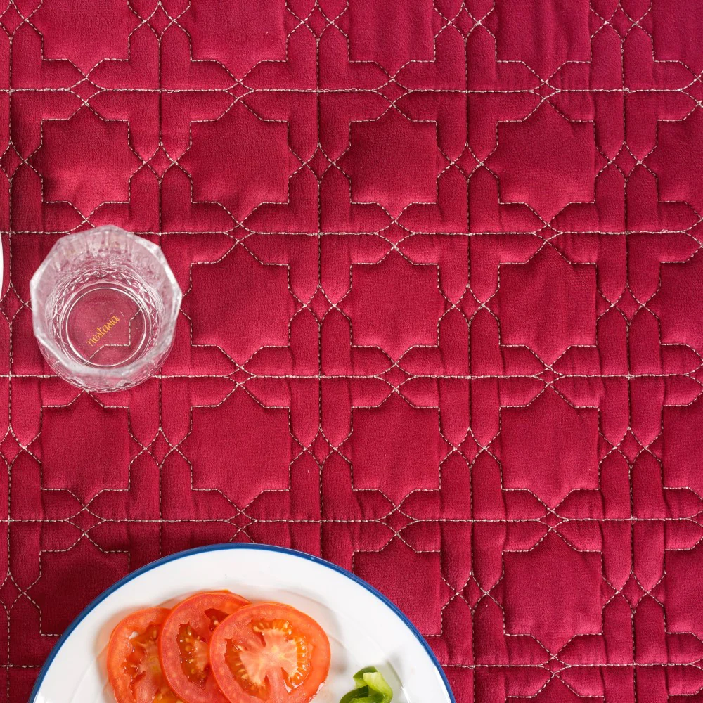 Quilted Zari And Velvet Table Cover Magenta 52x40 Inch - Image 5