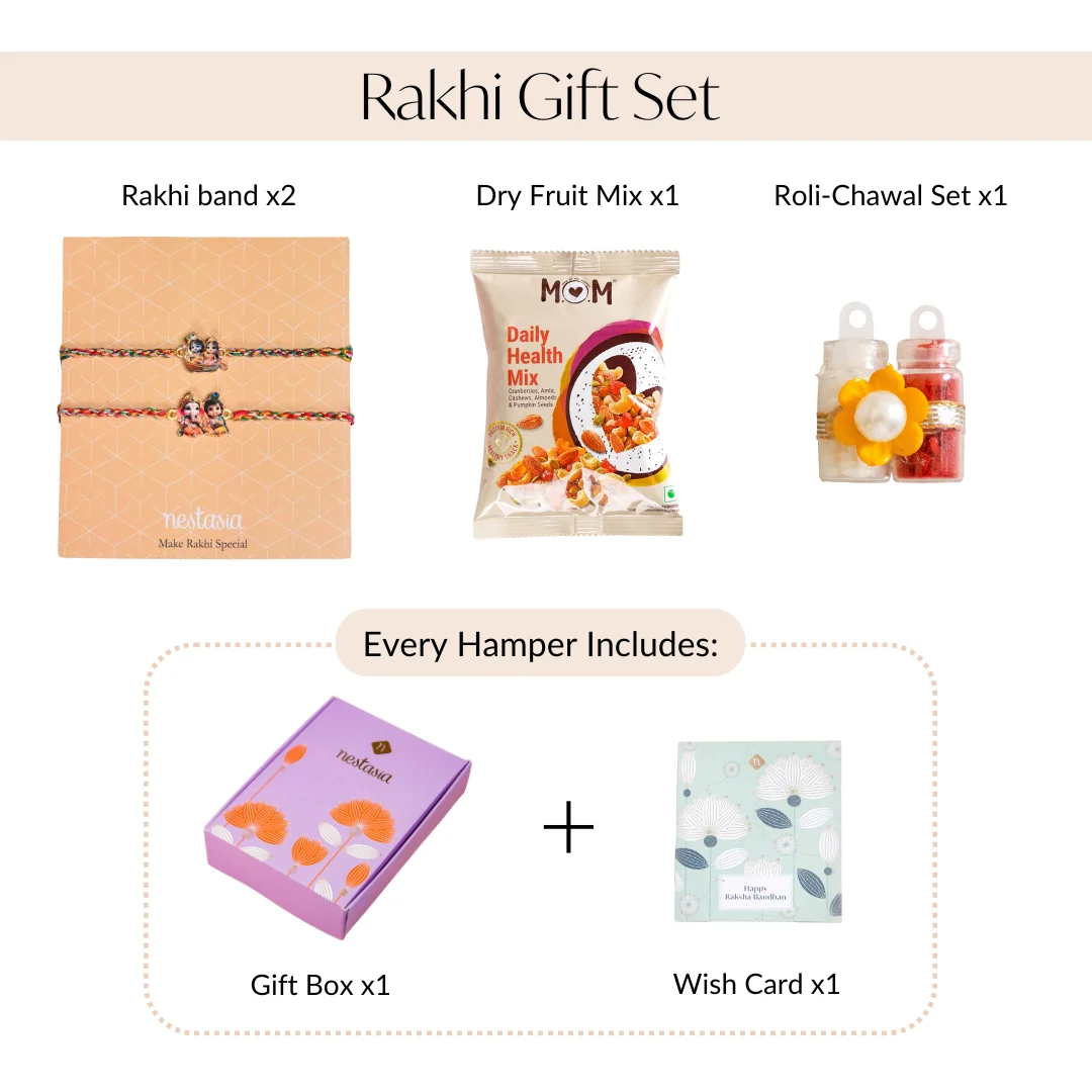 Radha Krishna And Ganesh Krishna Rakhi Gift Set - Image 4