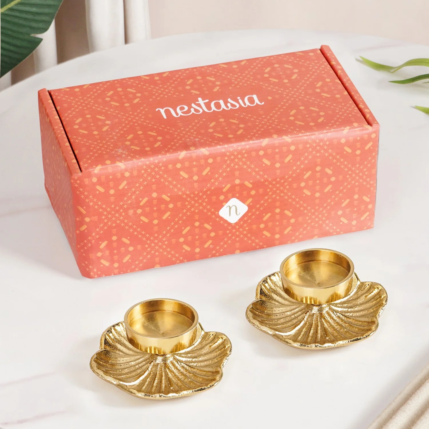 Radiant Bloom Aluminium Tealight Holder Set Of 2 In Festive Gift Box - Image 2