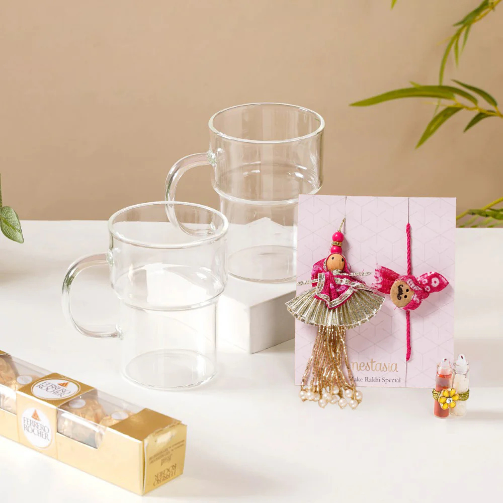 Raksha Bandhan Glass Mugs Hamper For Him & Her Set Of 4 - Image 7