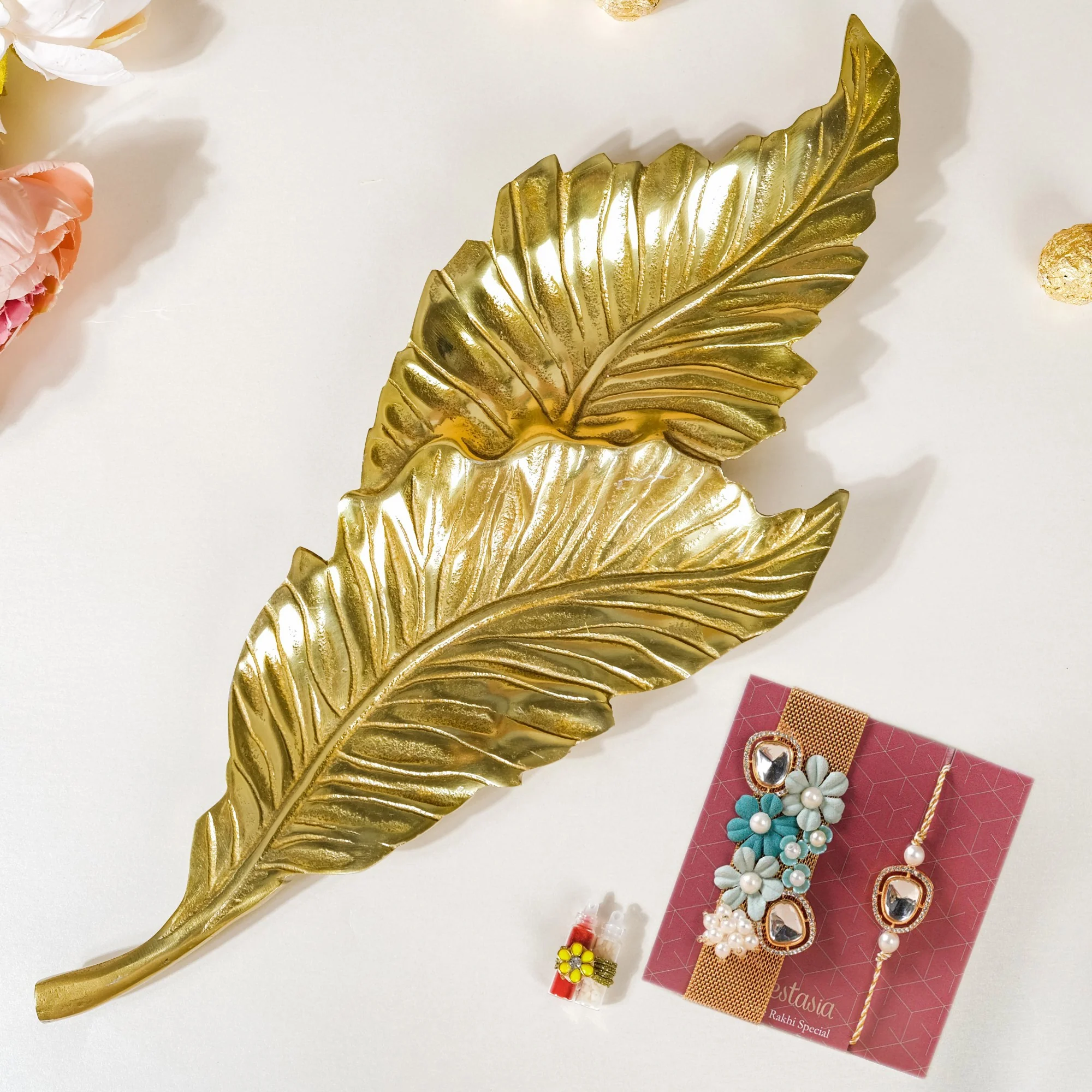 Raksha Bandhan Gold Tray Gift Hamper Set Of 4 - Image 3