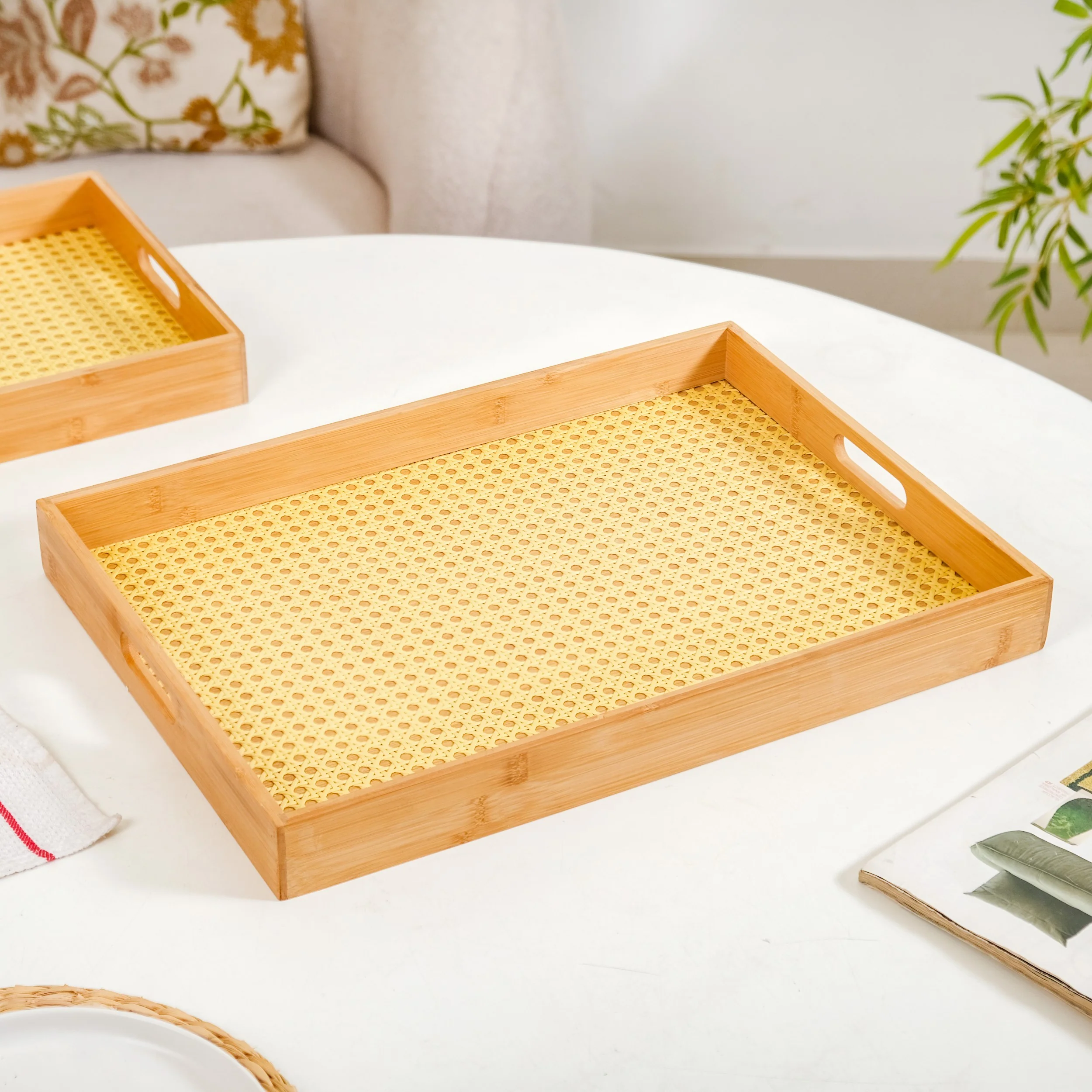 Rattan Weave Bamboo Serving Tray Set Of 2 - Image 8