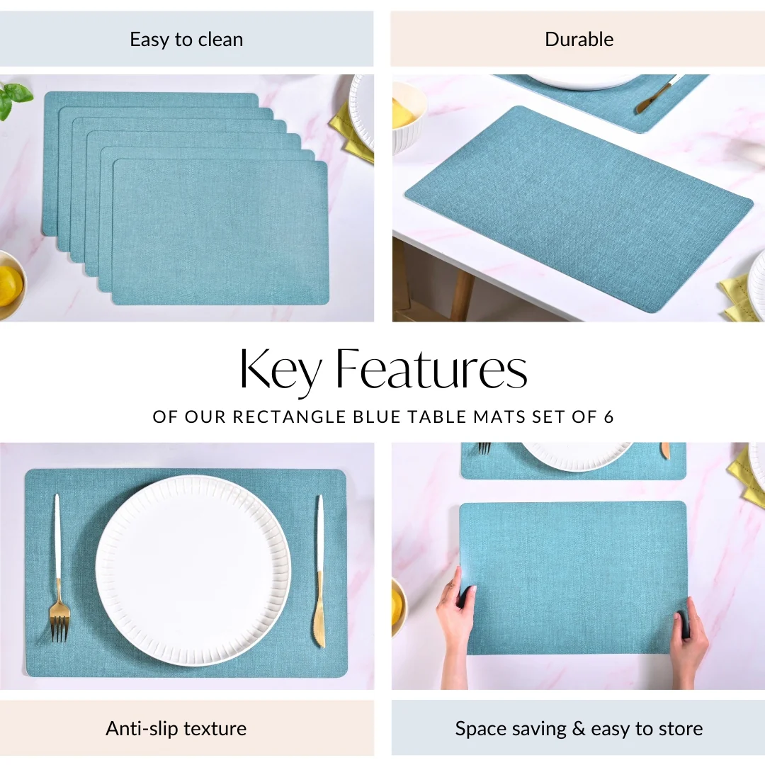 Rectangle Blue Dinner Table Mat Set Of 6 - Image 5