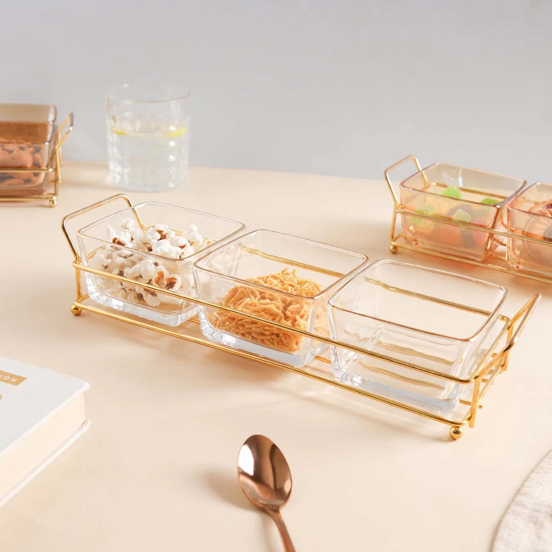 Rectangle Tray with Glass Bowls Set of 3 - Image 12