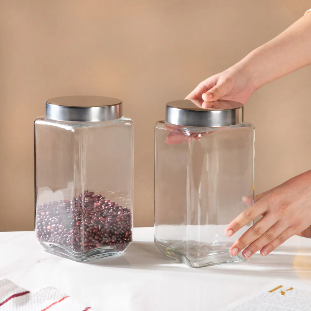 Rectangular Glass Jar With Lid 2 Litre Set Of 2 - Image 3