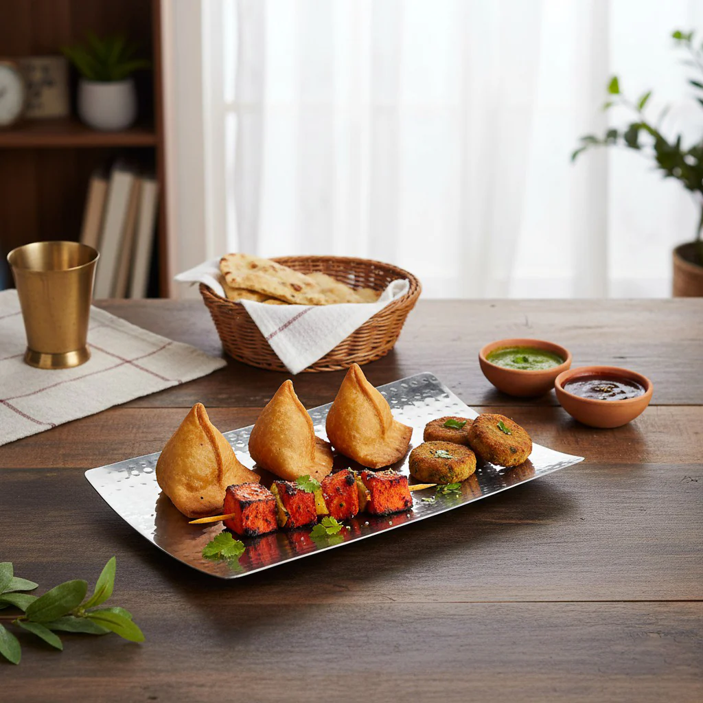 Curved Stainless Steel Hammered Food Platter 25x15cm - Image 2
