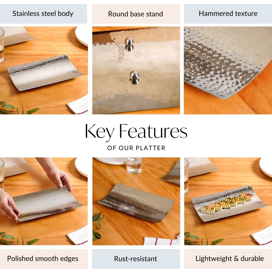 Curved Stainless Steel Hammered Food Platter 25x15cm - Image 6