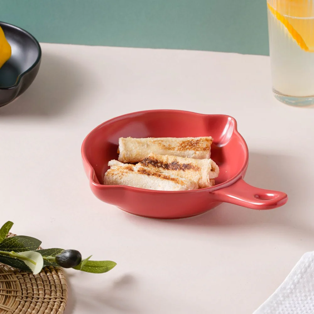 Red Ceramic Dish With Handle - Image 4