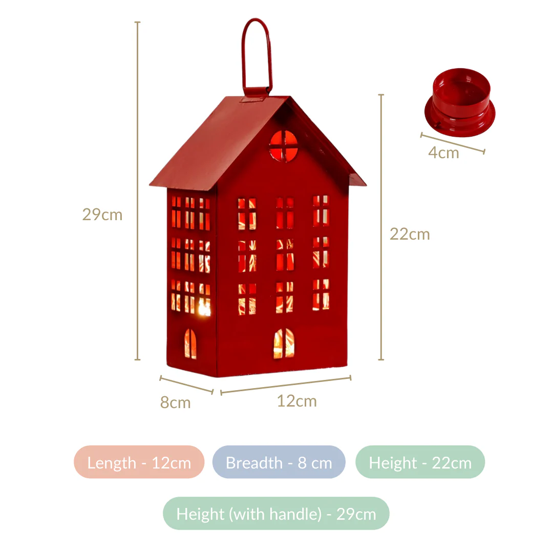 Red House Lantern With Handle - Image 5