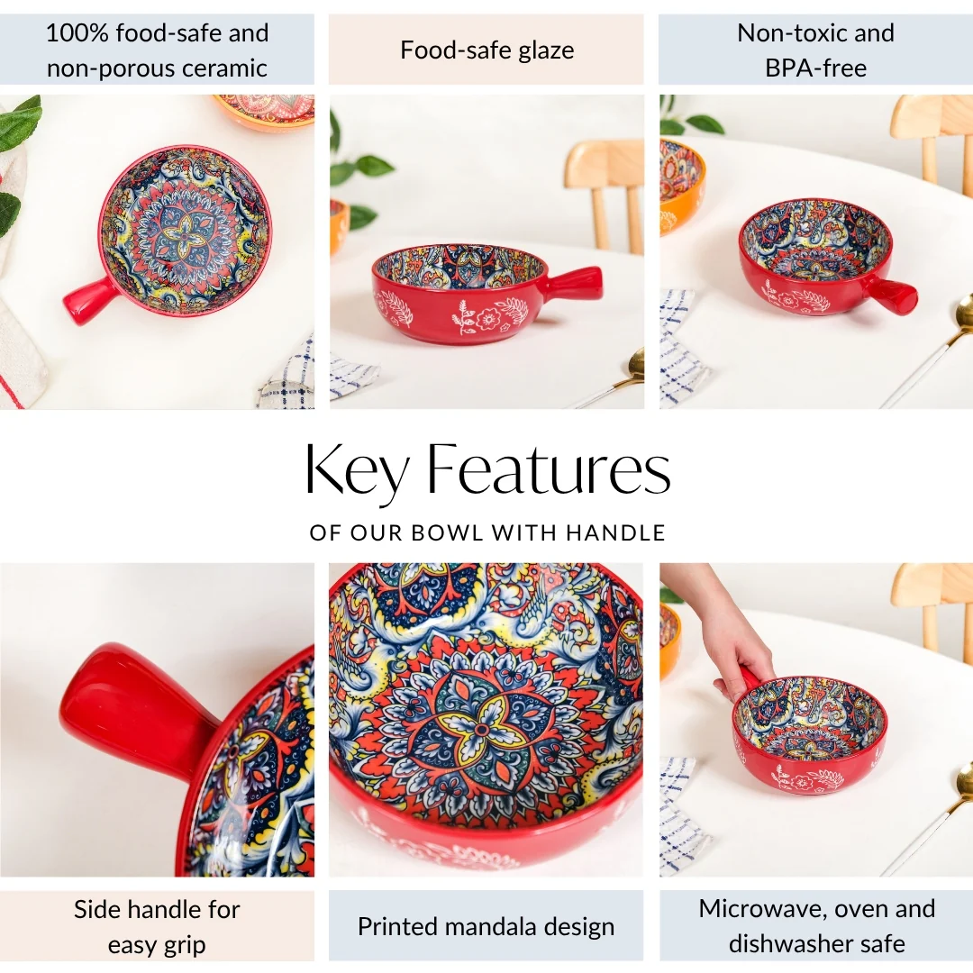 Red Mandala Melange Bowl With Handle 600ml - Image 5