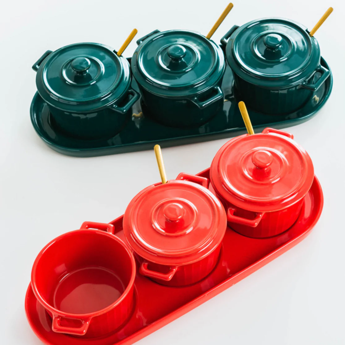 Red Spice Jar Set With Tray - Image 2