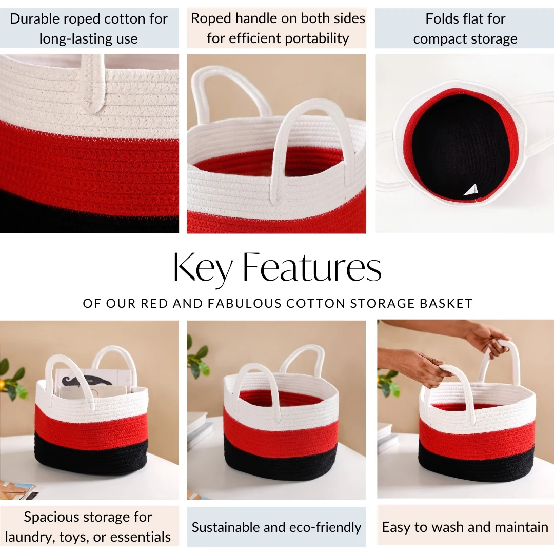 Red Storage Basket With Handles 20cm - Image 5