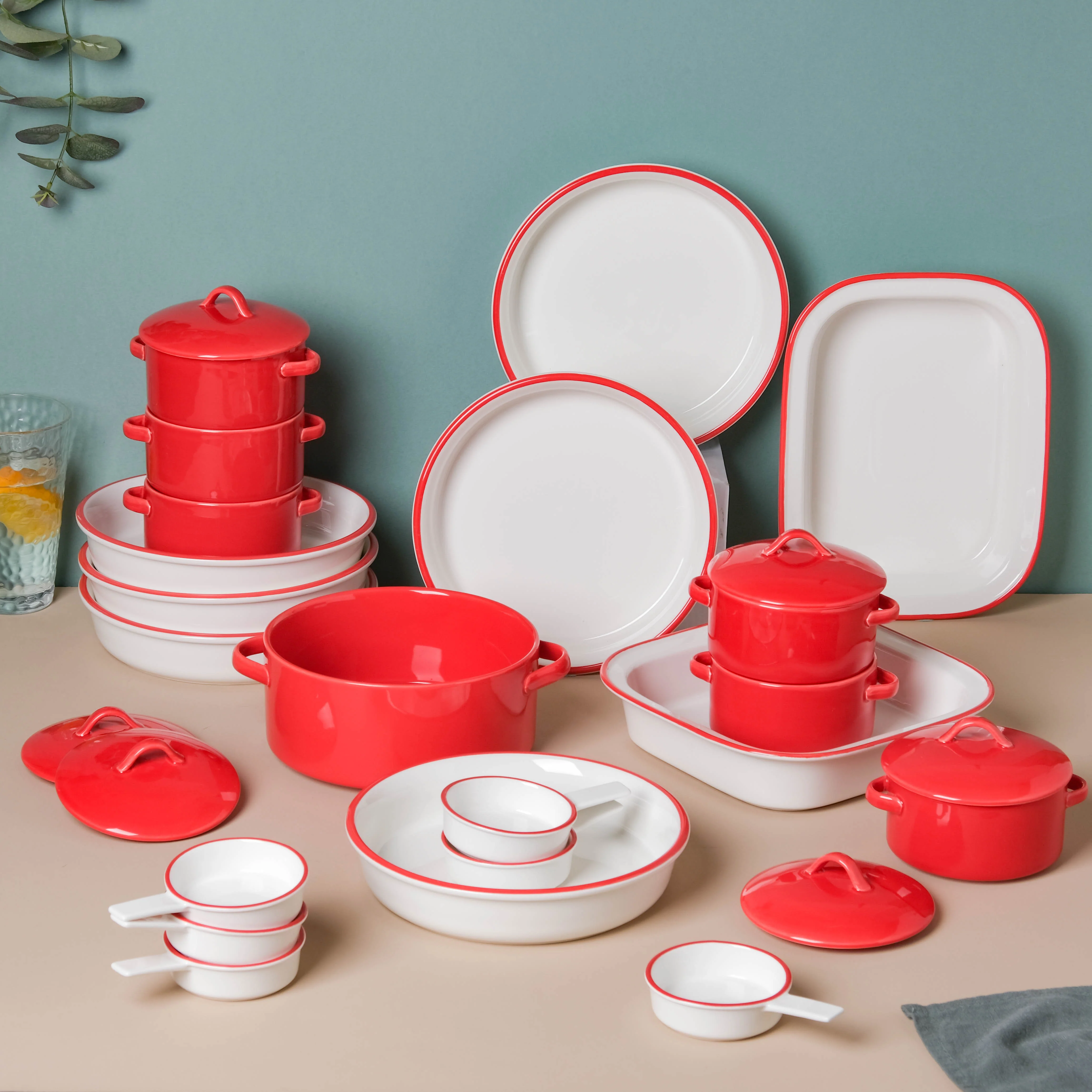 Red Toujours 21 Piece Pasta Snack Set For 6 - Image 3