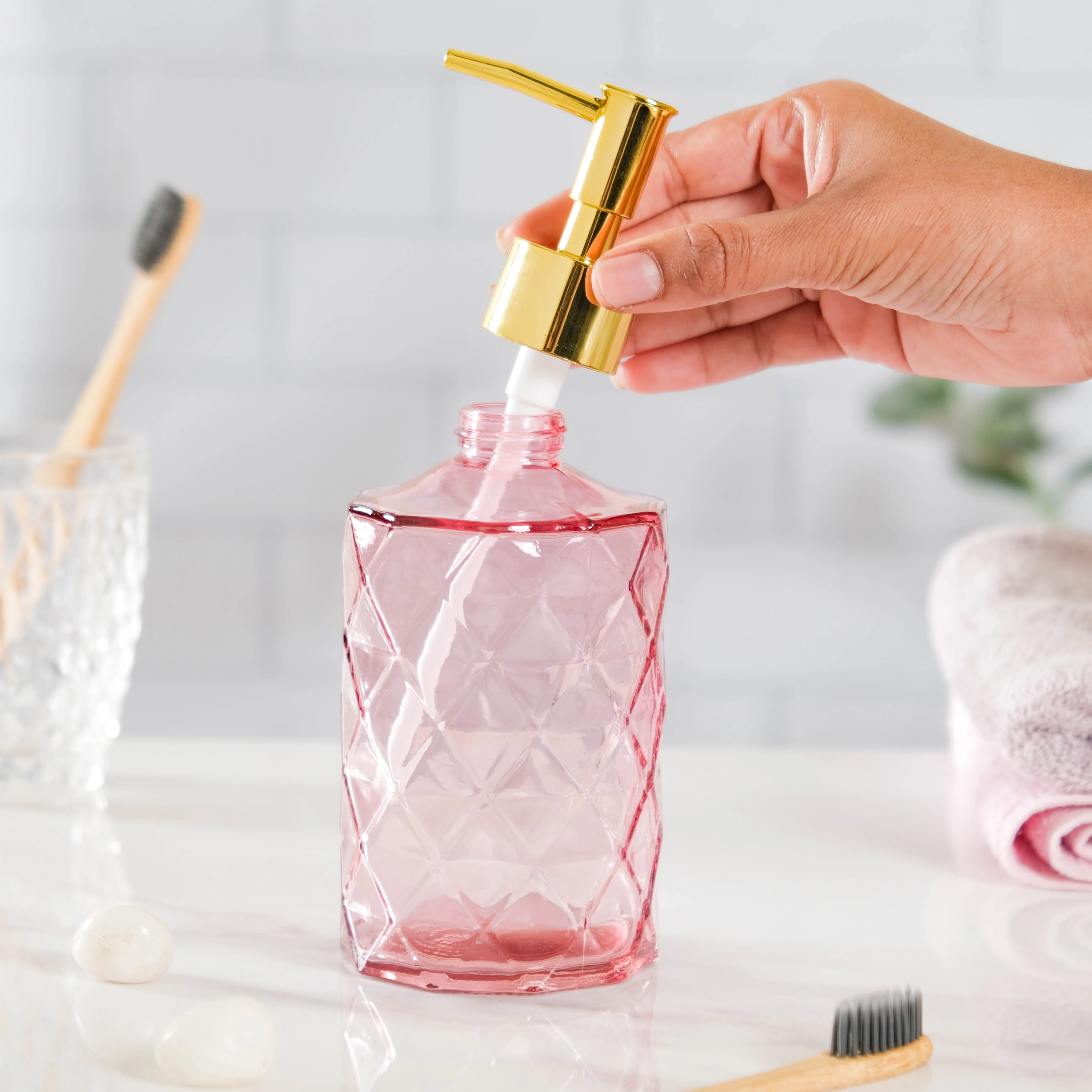 Regal Pink Textured Glass Dispenser With Nozzle - Image 2