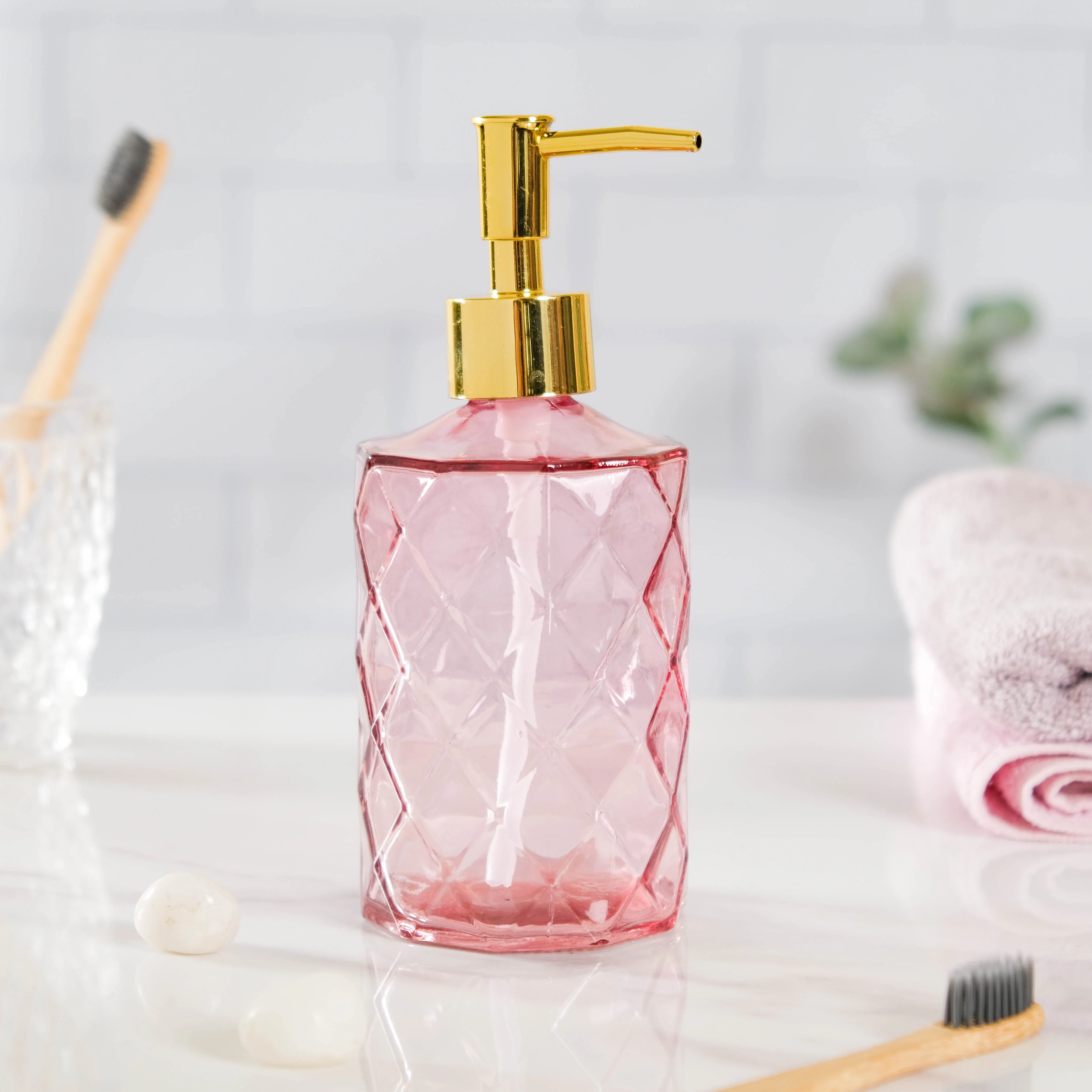 Regal Pink Textured Glass Dispenser With Nozzle - Image 4
