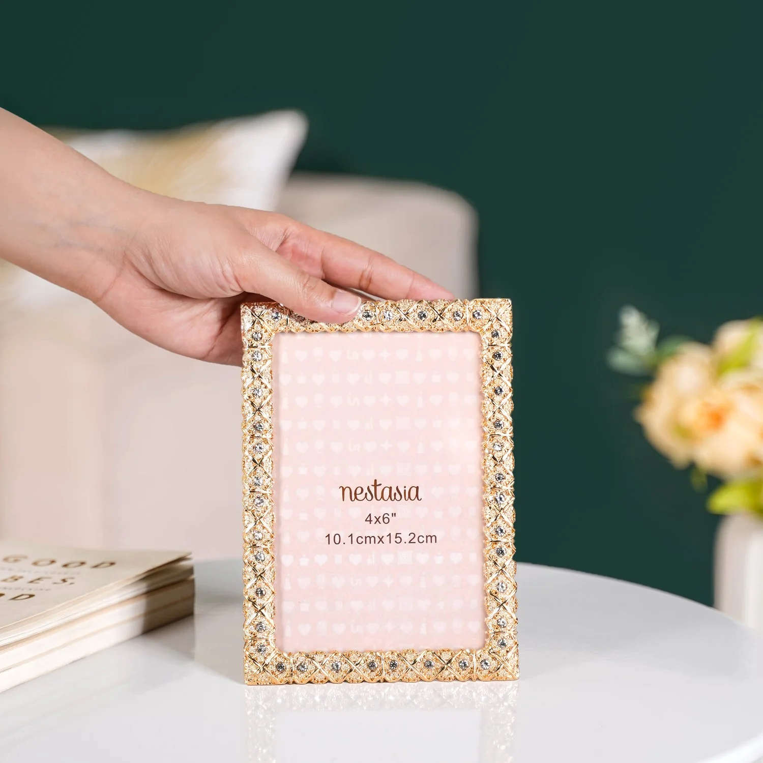 Regal Rhinestone Picture Frame Gold Small 10x15cm - Image 3
