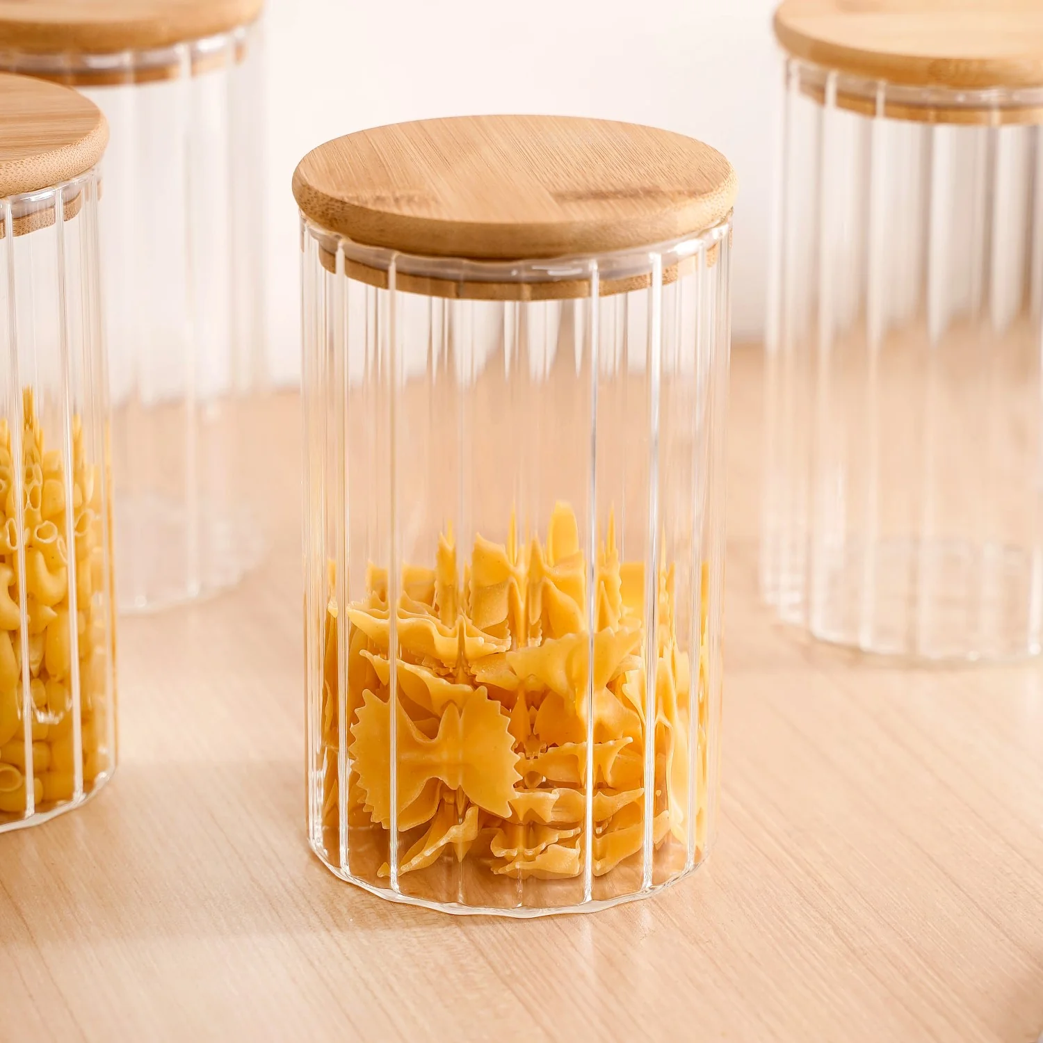 Ribbed Airtight Kitchen Storage Glass Jar Set Of 4 1000ml - Image 6