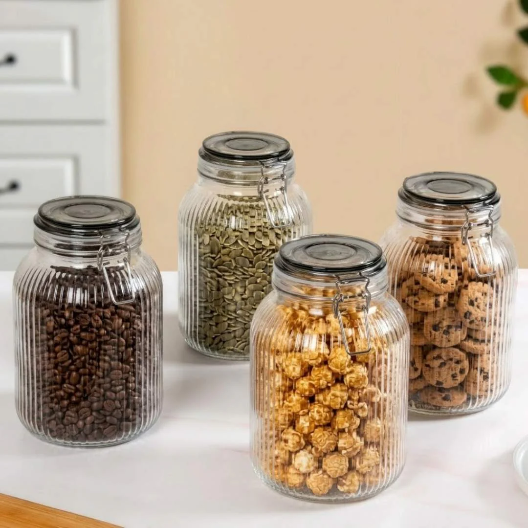 Ribbed Glass Jar With Cliplock Lid Set Of 4 2000ml - Image 5