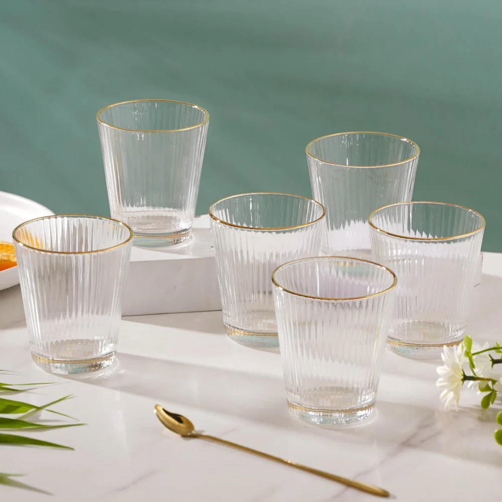 Ribbed Gold Rim Short Tumbler Set Of 6 250 ml - Image 4