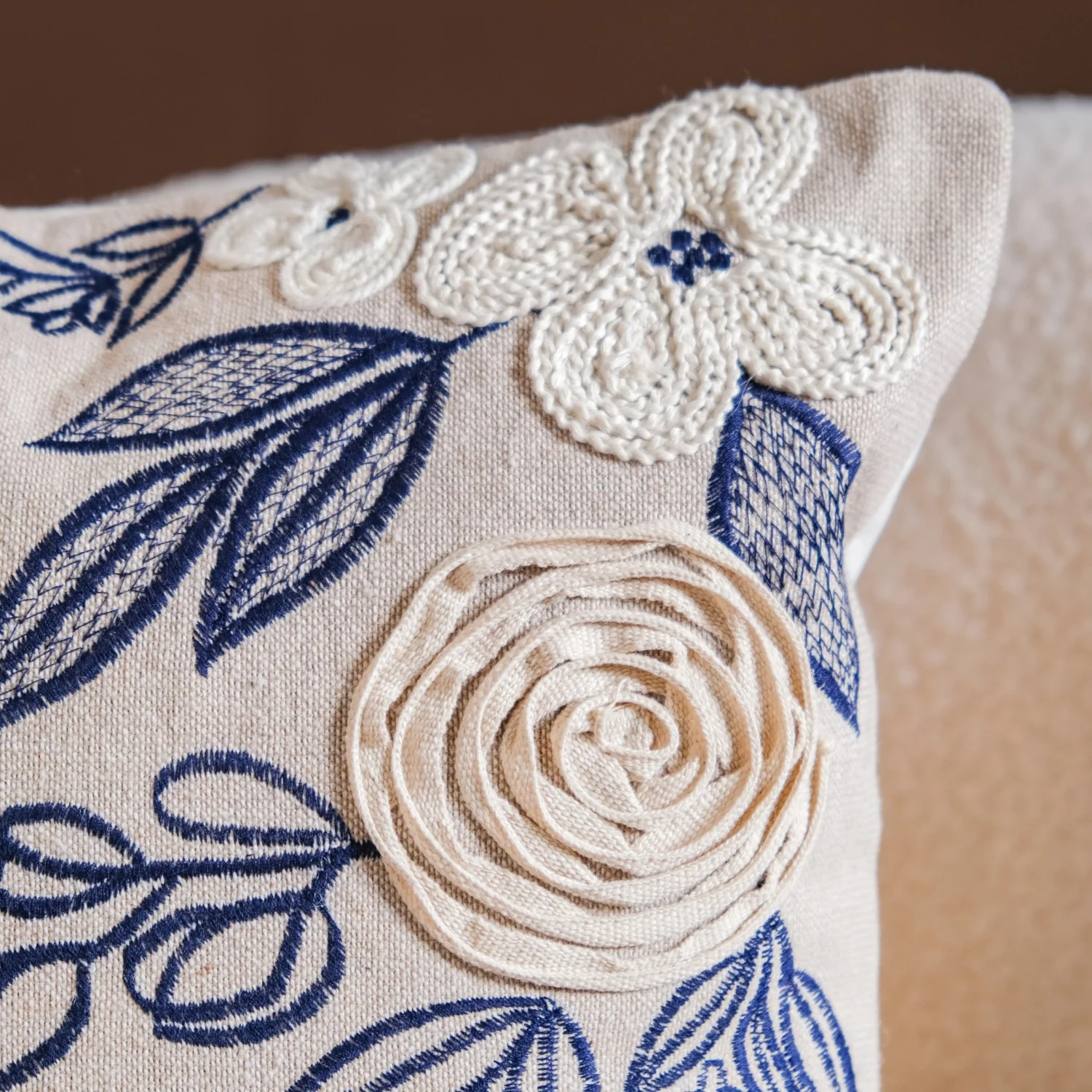 Ribbon Flower Embroidery Sofa Cushion Cover 16x16 Inch - Image 3