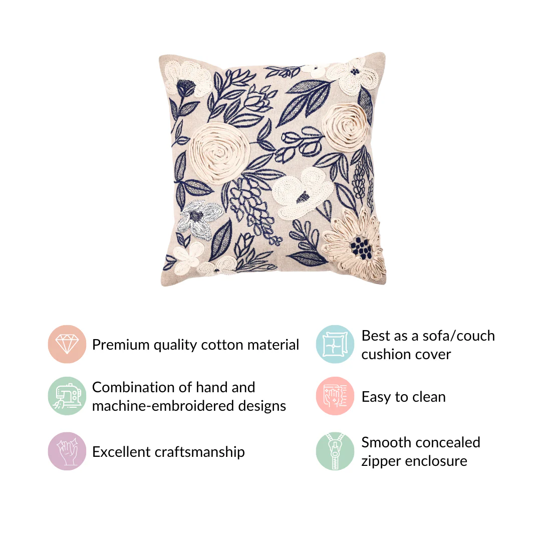 Ribbon Flower Embroidery Sofa Cushion Cover 16x16 Inch - Image 4