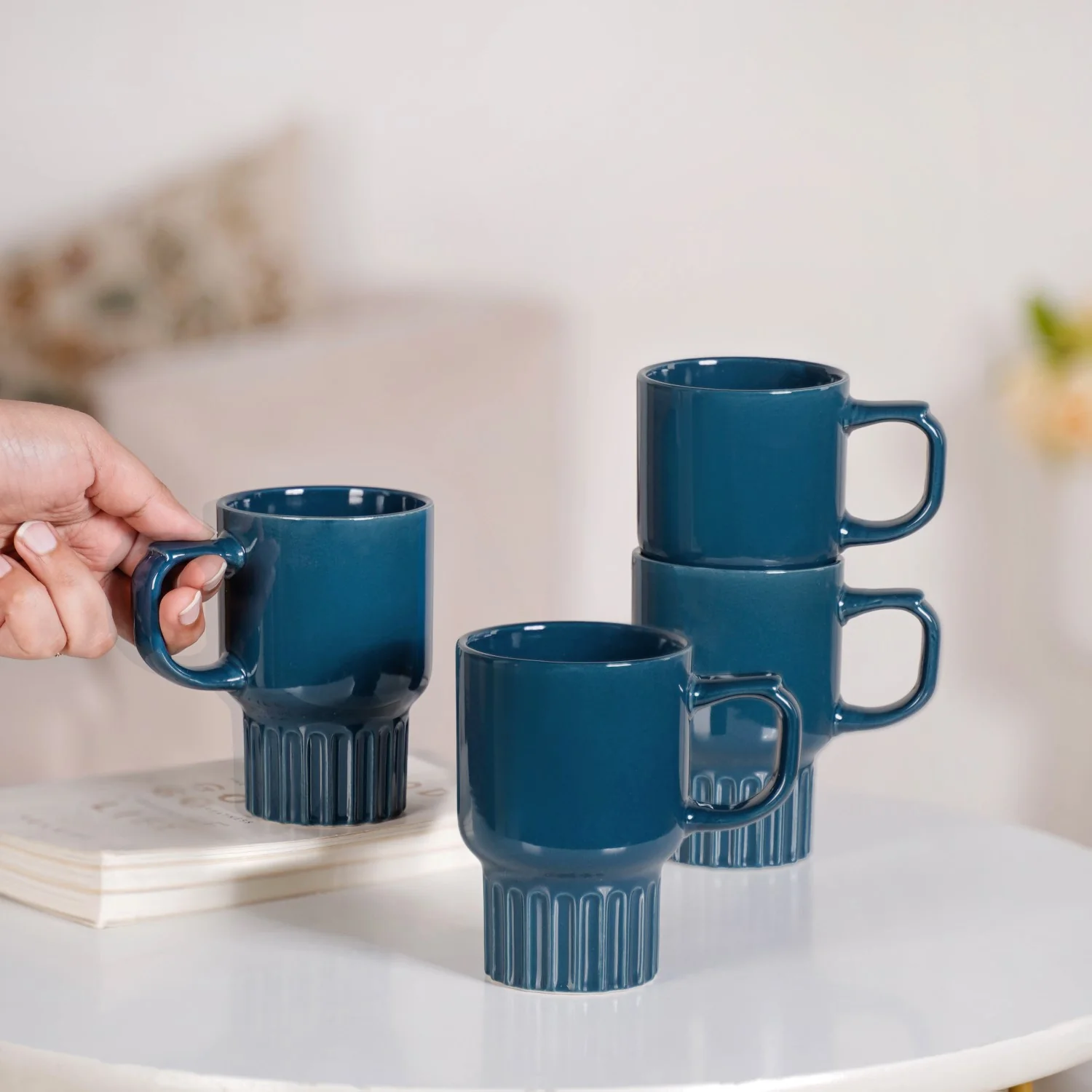 Ribelle Ceramic Stackable Mug Set Of 4 Deep Blue 270ml - Image 4