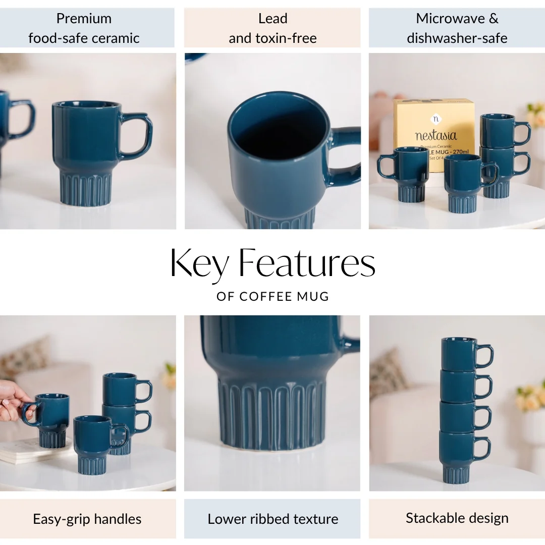 Ribelle Ceramic Stackable Mug Set Of 4 Deep Blue 270ml - Image 6